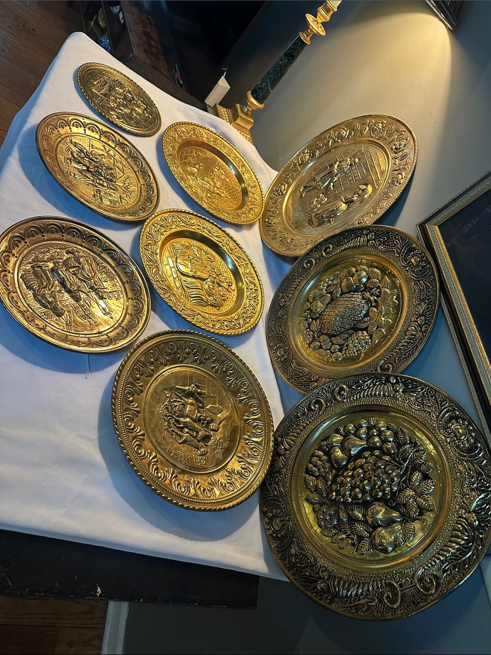Vintage Decorative  brass Embossed Wall Plates - Set of 9